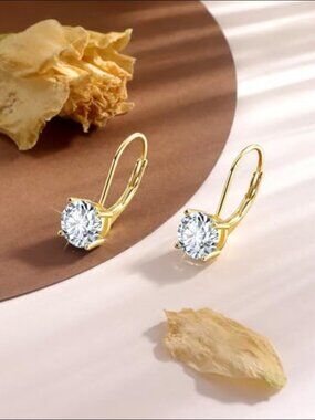 14k Yellow Gold 1.0 Carat Moissanite Drop Earrings 925 Sterling Silver